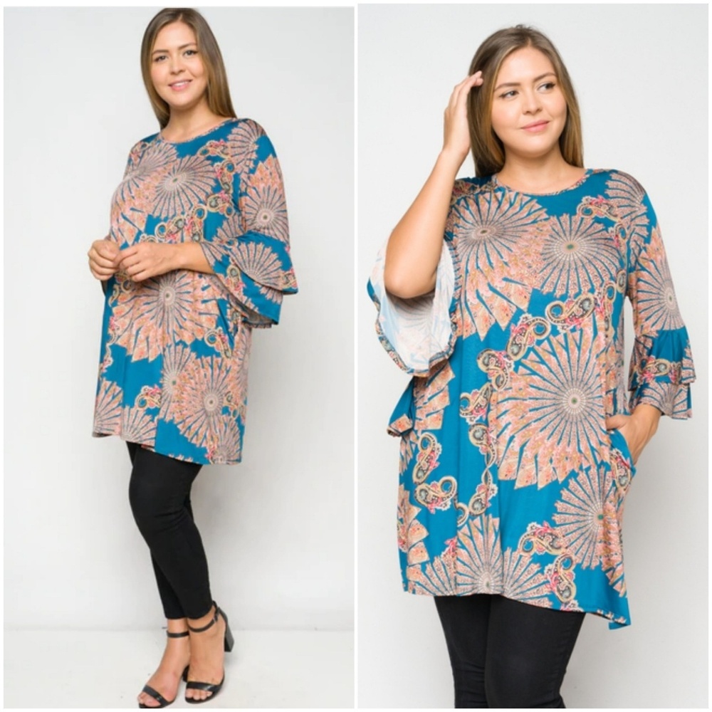 Plus tunic with double ruffled sleeves - Picture 2 of 6